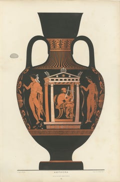 Antique Greek Amphora with Lyre Player Classical Lithograph, 1883