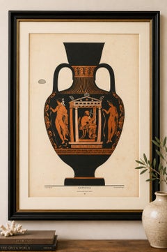 Anfora greca antica con litografia classica raffigurante un suonatore di lira, 1883