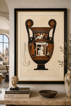 Antique Greek Amphora with Figural Handles Color Lithograph, 1883