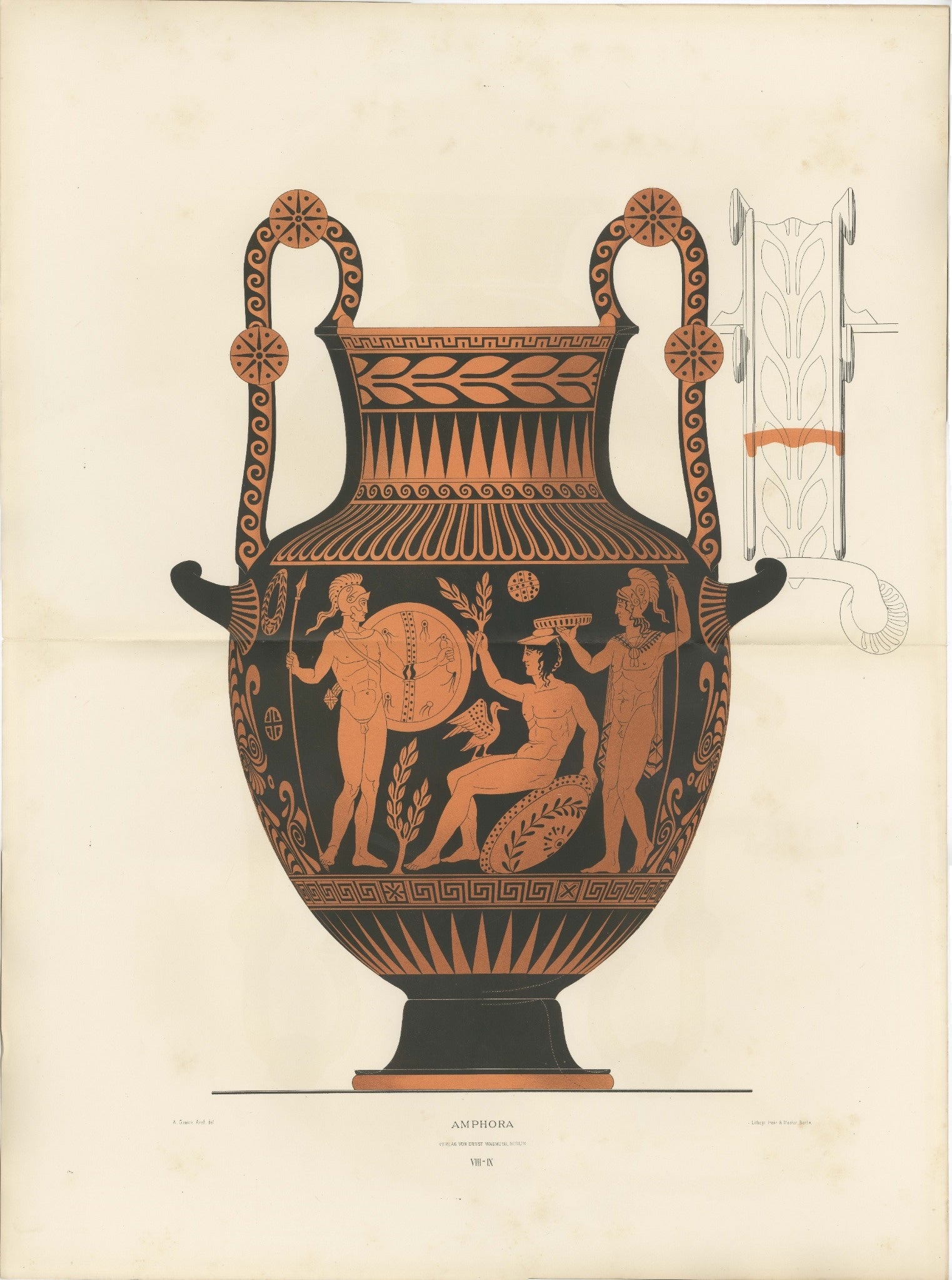 Große Chromolithografie einer antiken griechischen Amphore, Genick, 1883