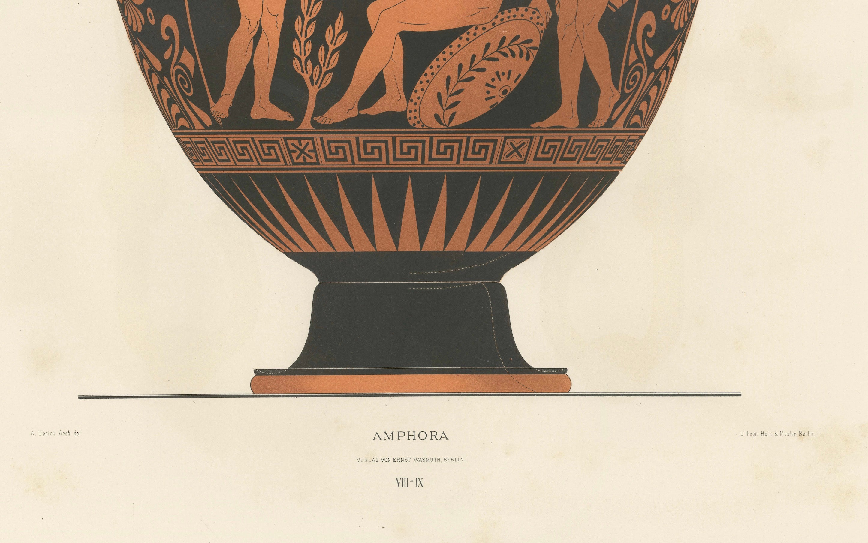 Large Antique Greek Amphora Chromolithograph, Genick, 1883