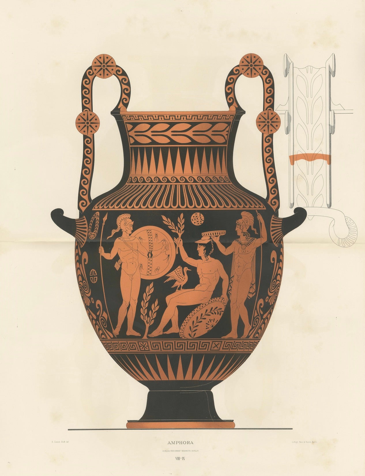 Large Antique Greek Amphora Chromolithograph, Genick, 1883