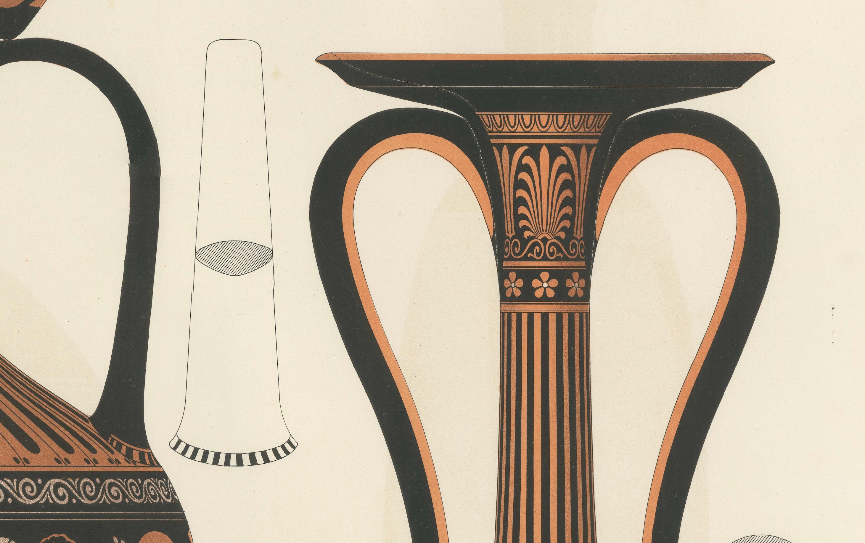Antique Greek Amphorae with Classical Figures Double-Page Lithograph, 1883