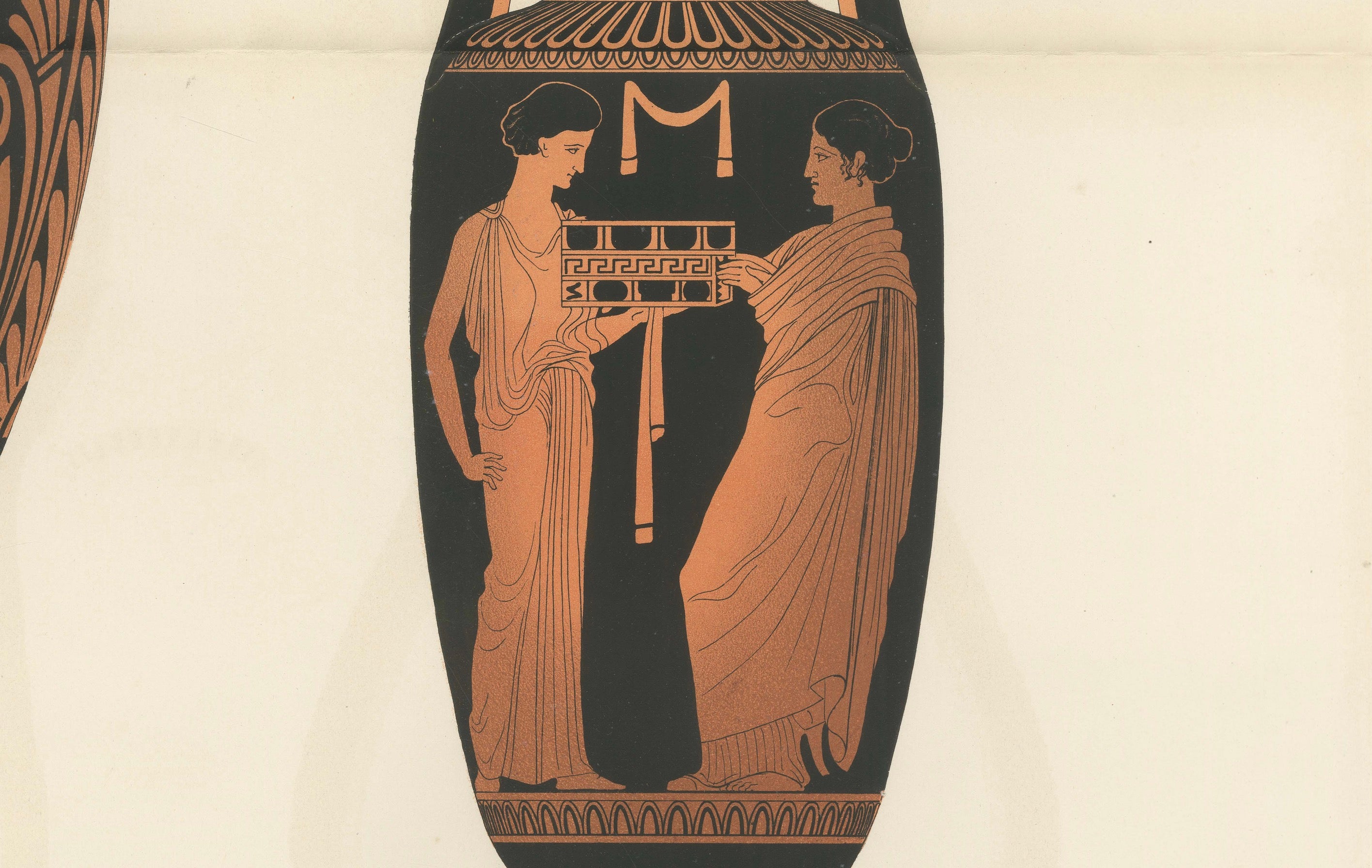 Antique Greek Amphorae with Classical Figures Double-Page Lithograph, 1883