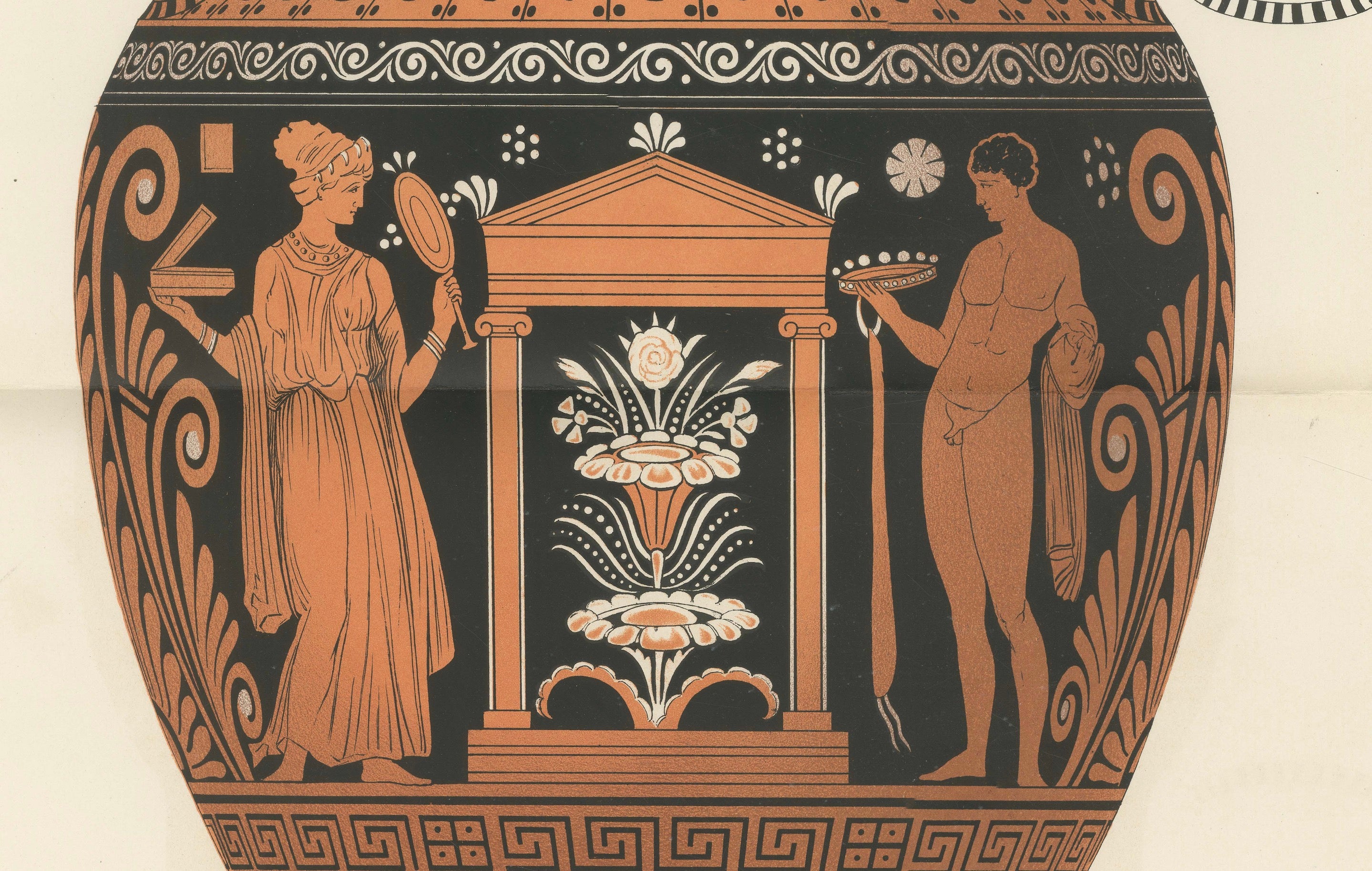 Antique Greek Amphorae with Classical Figures Double-Page Lithograph, 1883