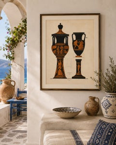 Antique South Italian Greek Amphorae Double-Page Lithograph, 1883