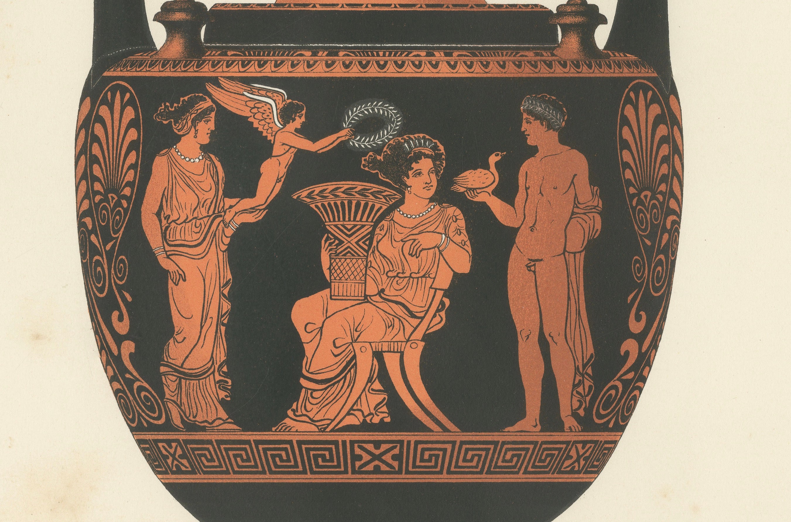 Antique Greek Lidded Amphora with Classical Figures Lithograph, 1883