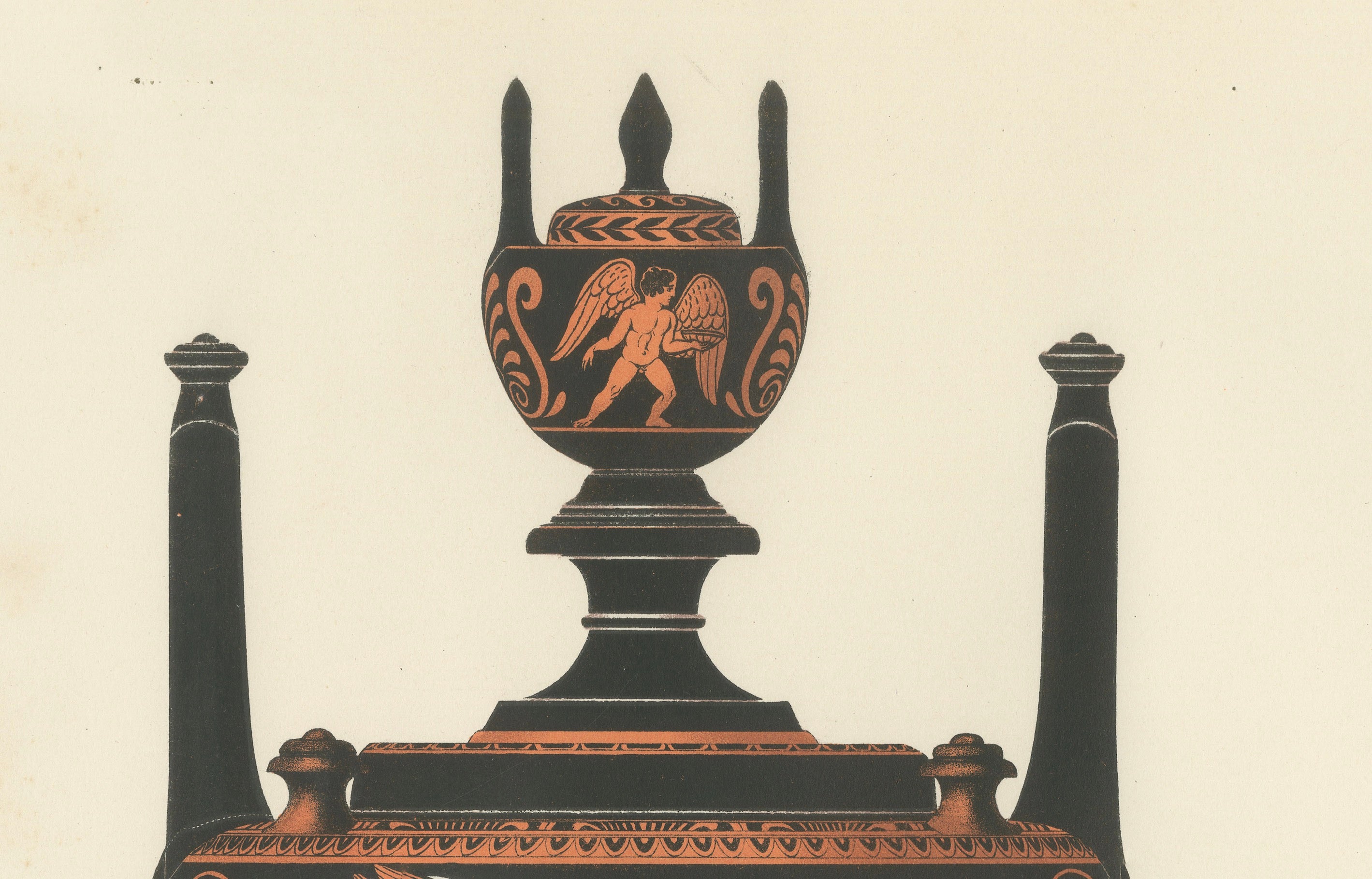 Antique Greek Lidded Amphora with Classical Figures Lithograph, 1883