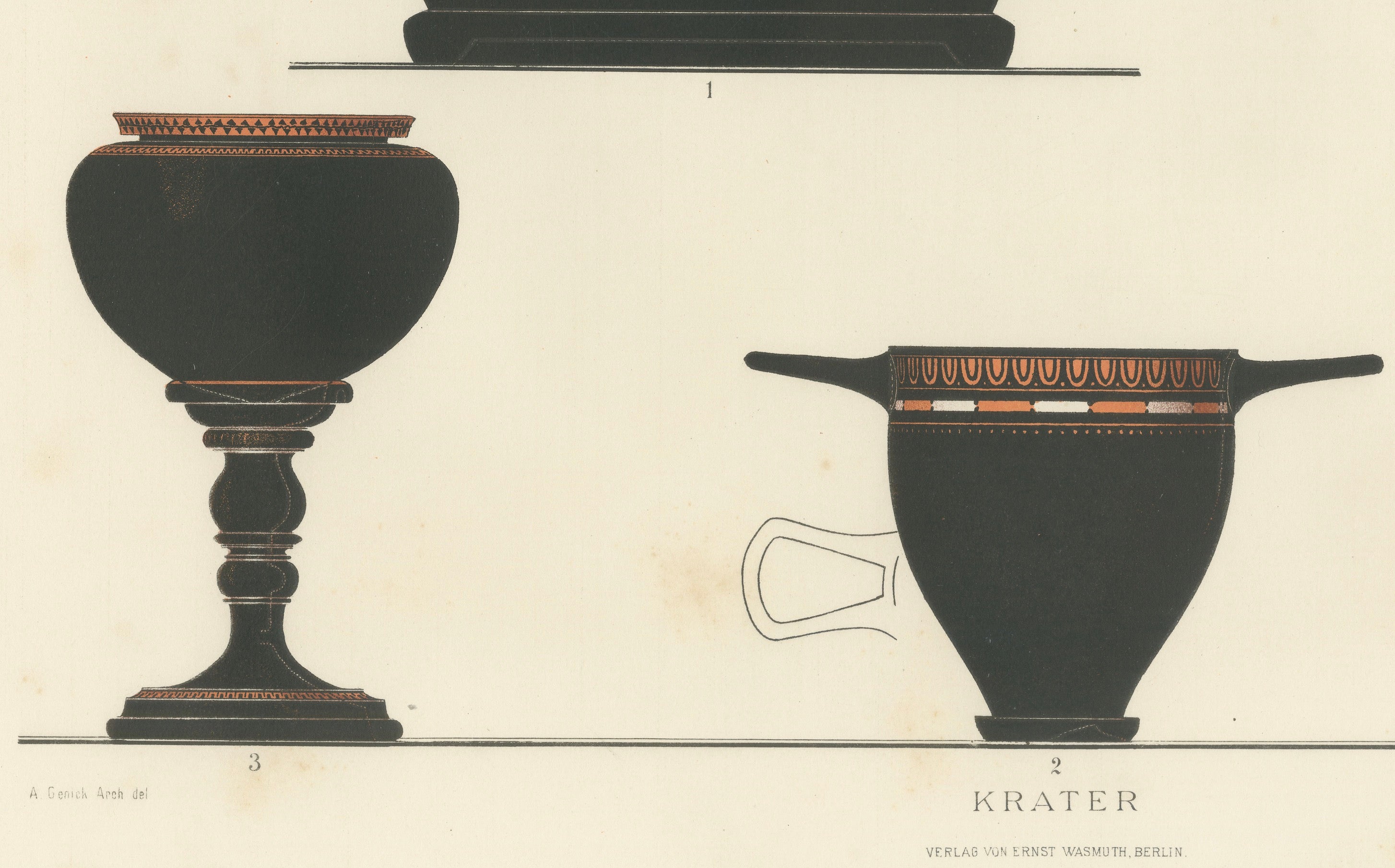 Antique Greek Kraters & Classical Figures Color Lithograph, 1883