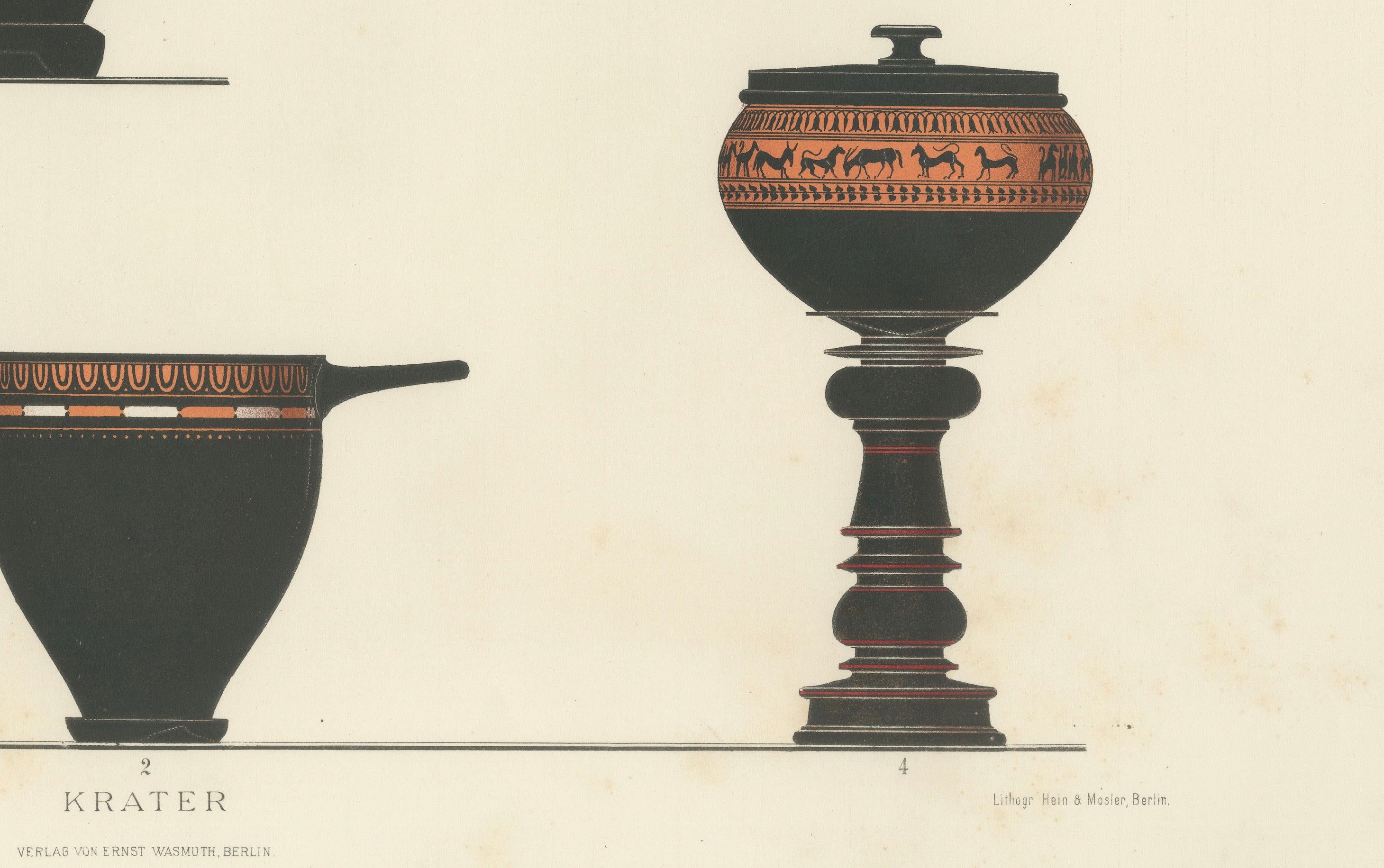Antique Greek Kraters & Classical Figures Color Lithograph, 1883