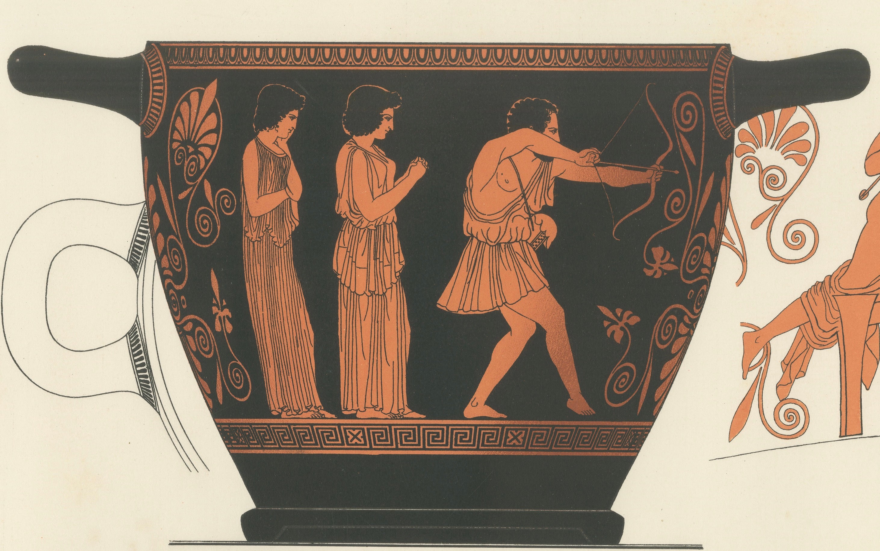 Antique Greek Kraters & Classical Figures Color Lithograph, 1883