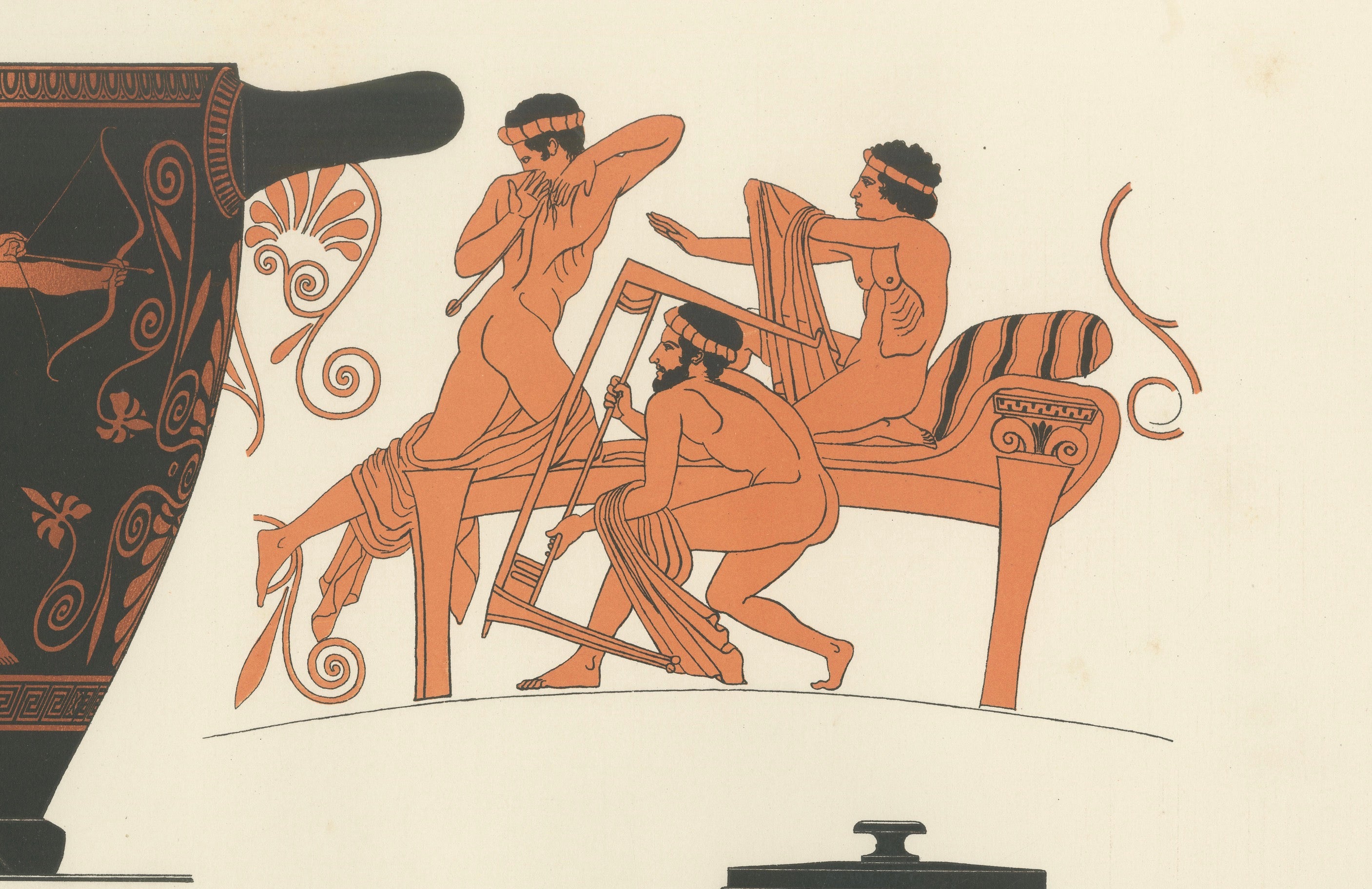 Antique Greek Kraters & Classical Figures Color Lithograph, 1883