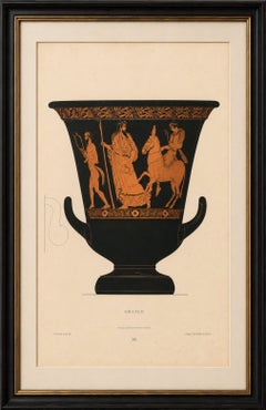 Crater grec antique avec lithographie en couleurs représentant une procession classique, 1883