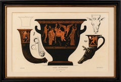 Antique Greek Krater & Rhyton Drinking Horns Color Lithograph, 1883