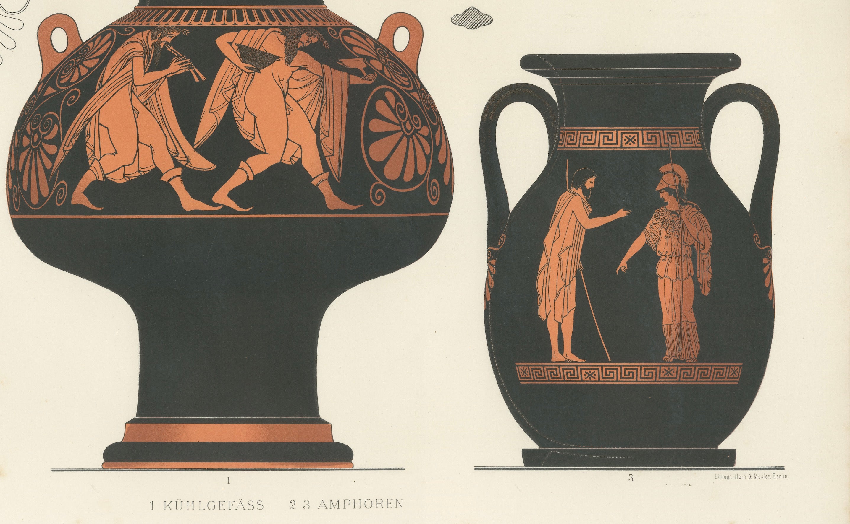 Antique Greek Vases, Cooling Vessel & Amphorae Lithograph, 1883