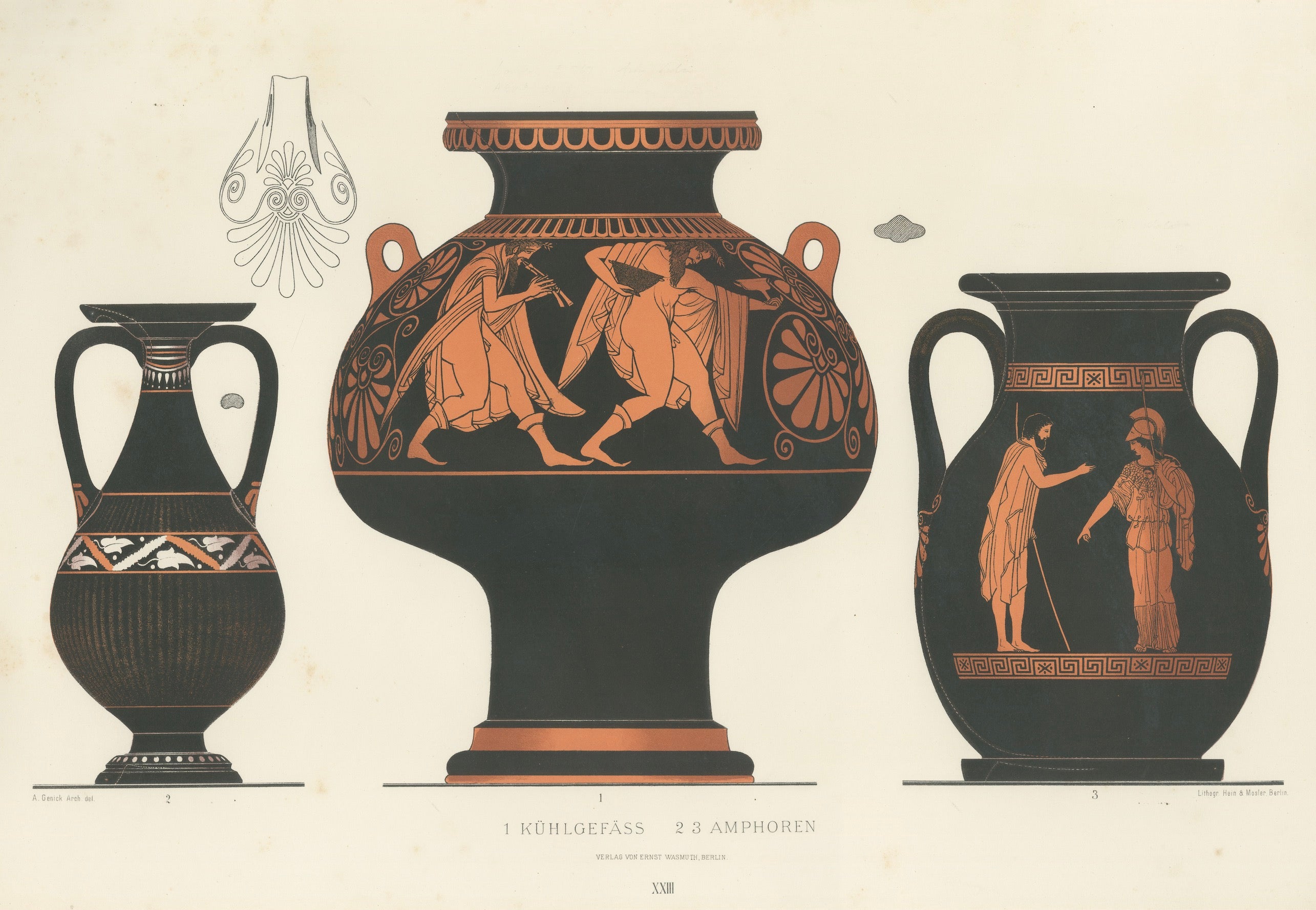 Antique Greek Vases, Cooling Vessel & Amphorae Lithograph, 1883