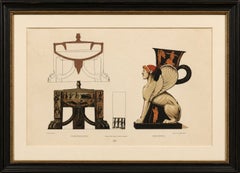 Antique Greek Sphinx & Ceremonial Vessels Color Lithograph, 1883