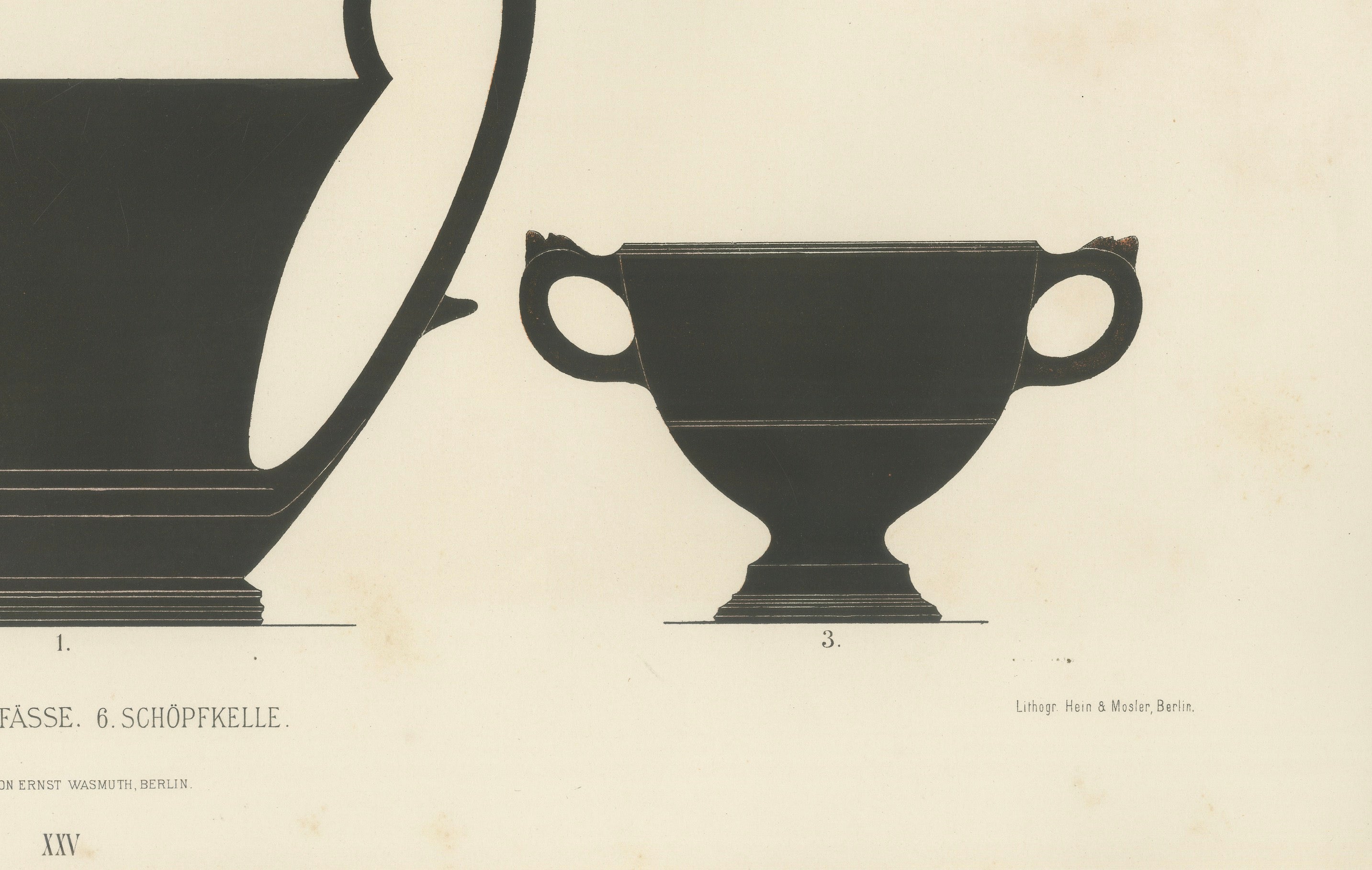 Antique Greek Drinking Vessels & Cups Color Lithograph, 1883