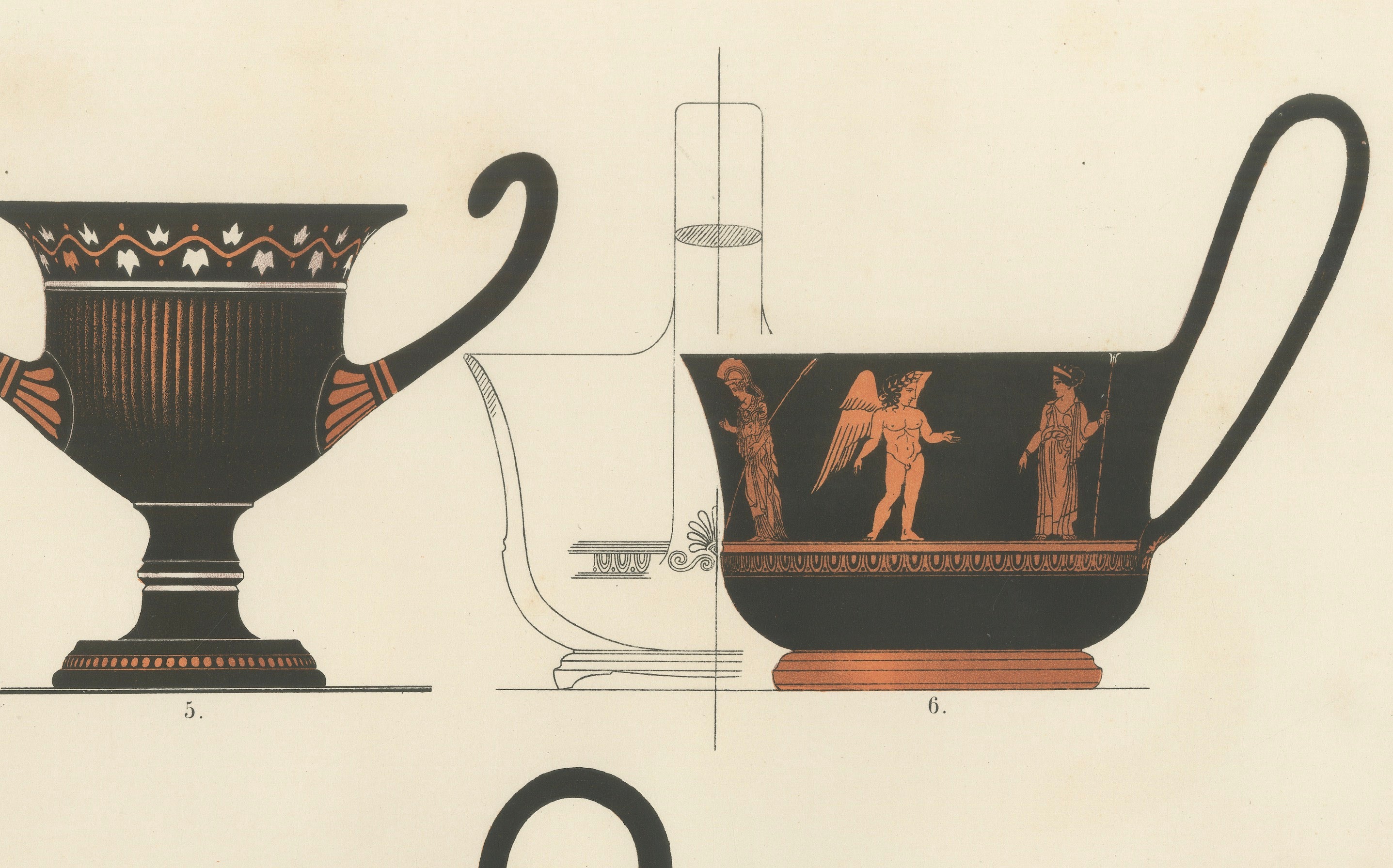 Antique Greek Drinking Vessels & Cups Color Lithograph, 1883