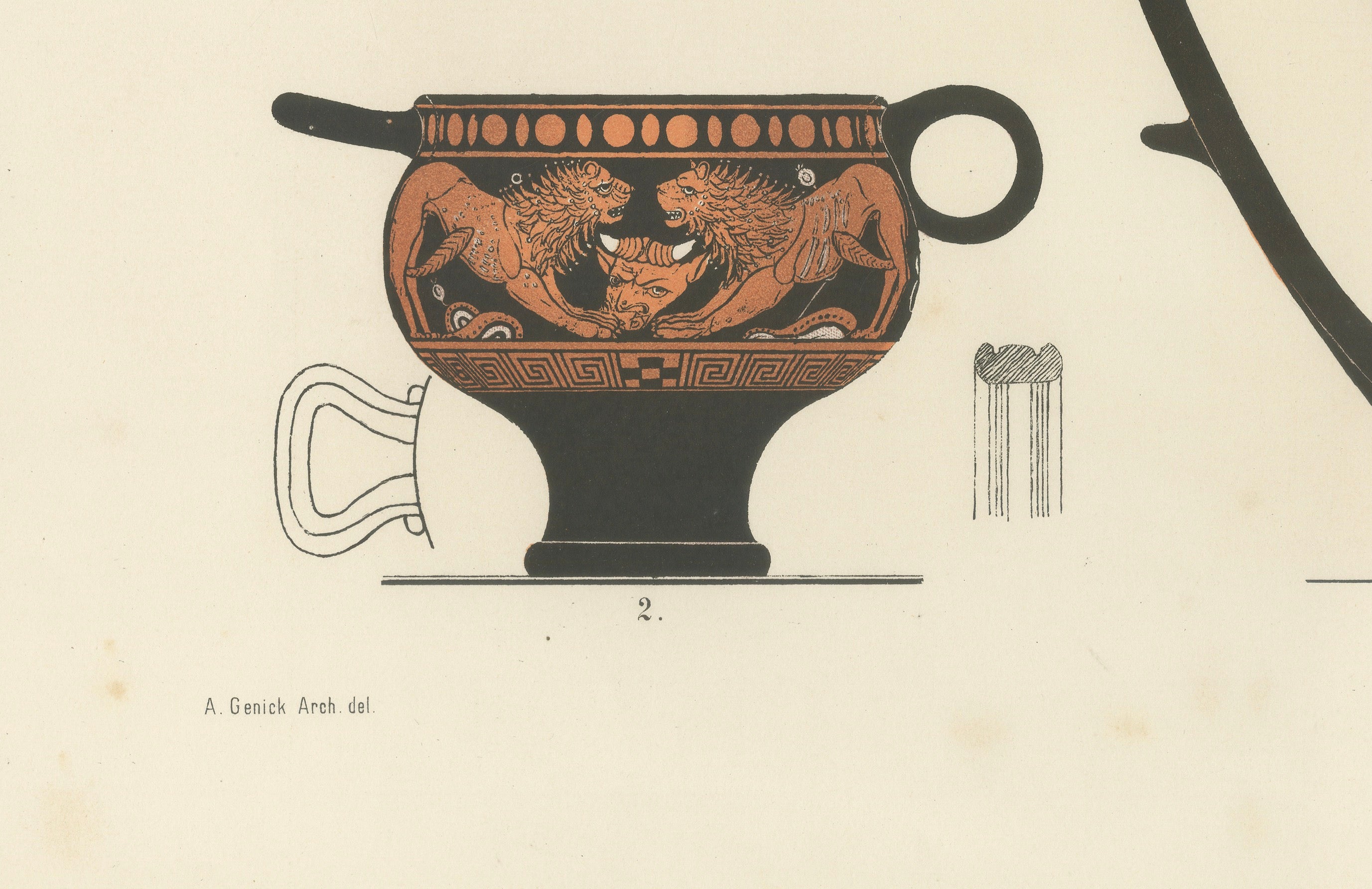Antique Greek Drinking Vessels & Cups Color Lithograph, 1883