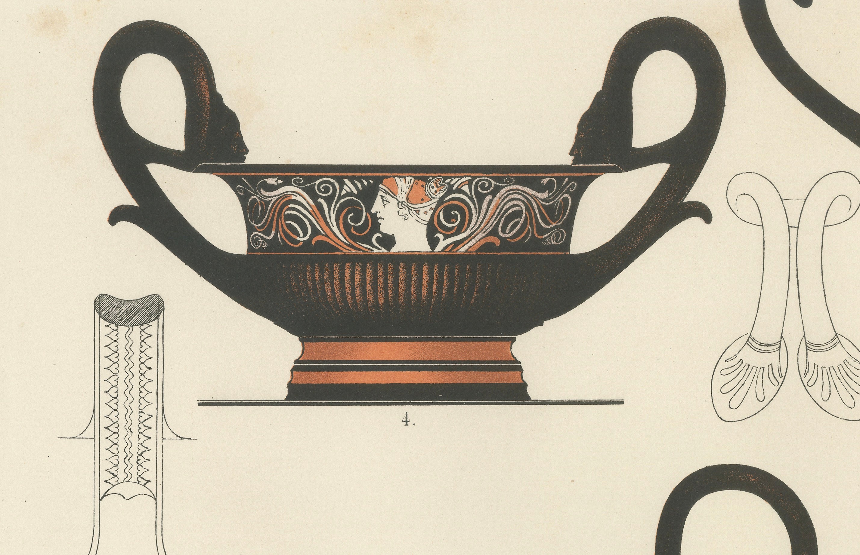 Antique Greek Drinking Vessels & Cups Color Lithograph, 1883