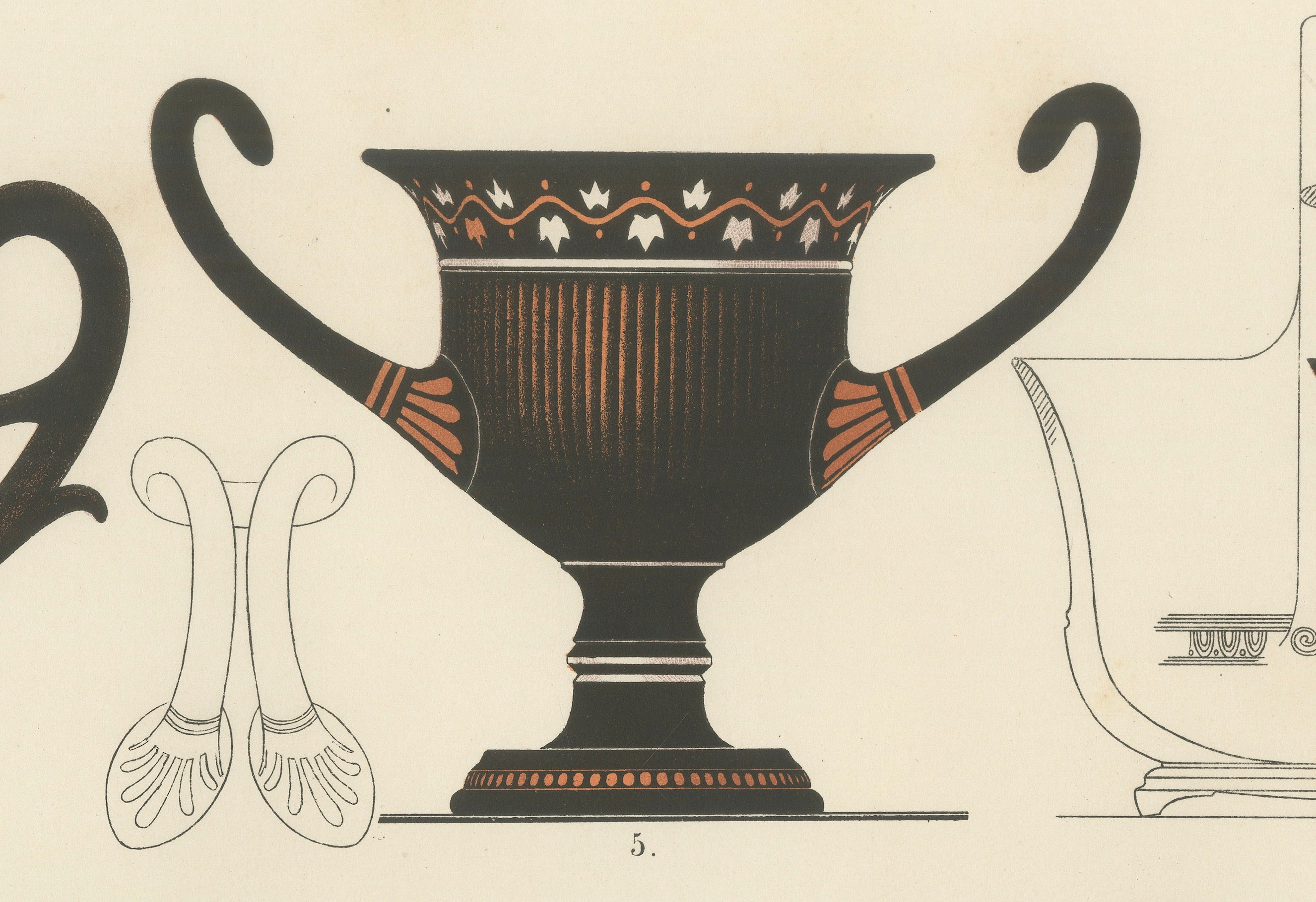 Antique Greek Drinking Vessels & Cups Color Lithograph, 1883