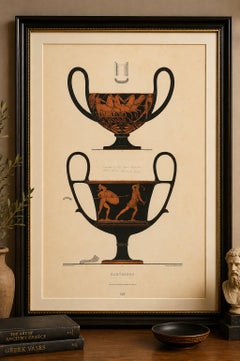 Antique Greek Kantharos with Chariot & Warriors Lithograph, 1883