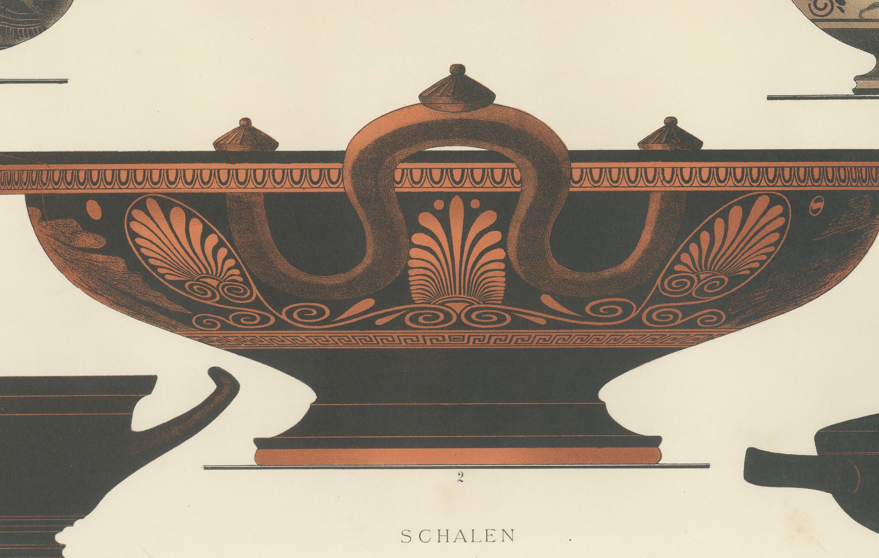 Antique Greek Kylix, Bowls & Warriors Color Lithograph, 1883