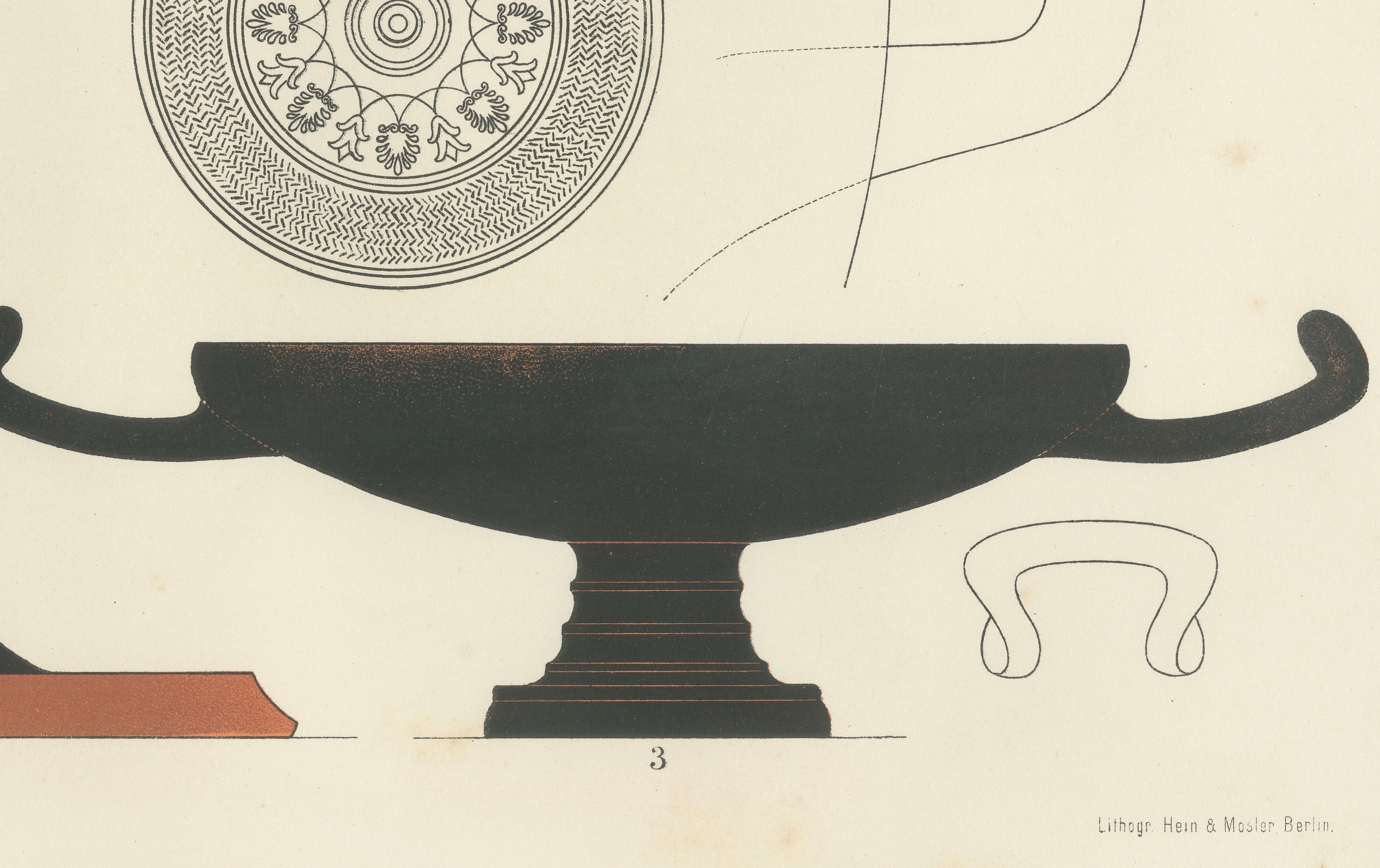 Antique Greek Kylix with Chariot & Warrior Procession Lithograph, 1883