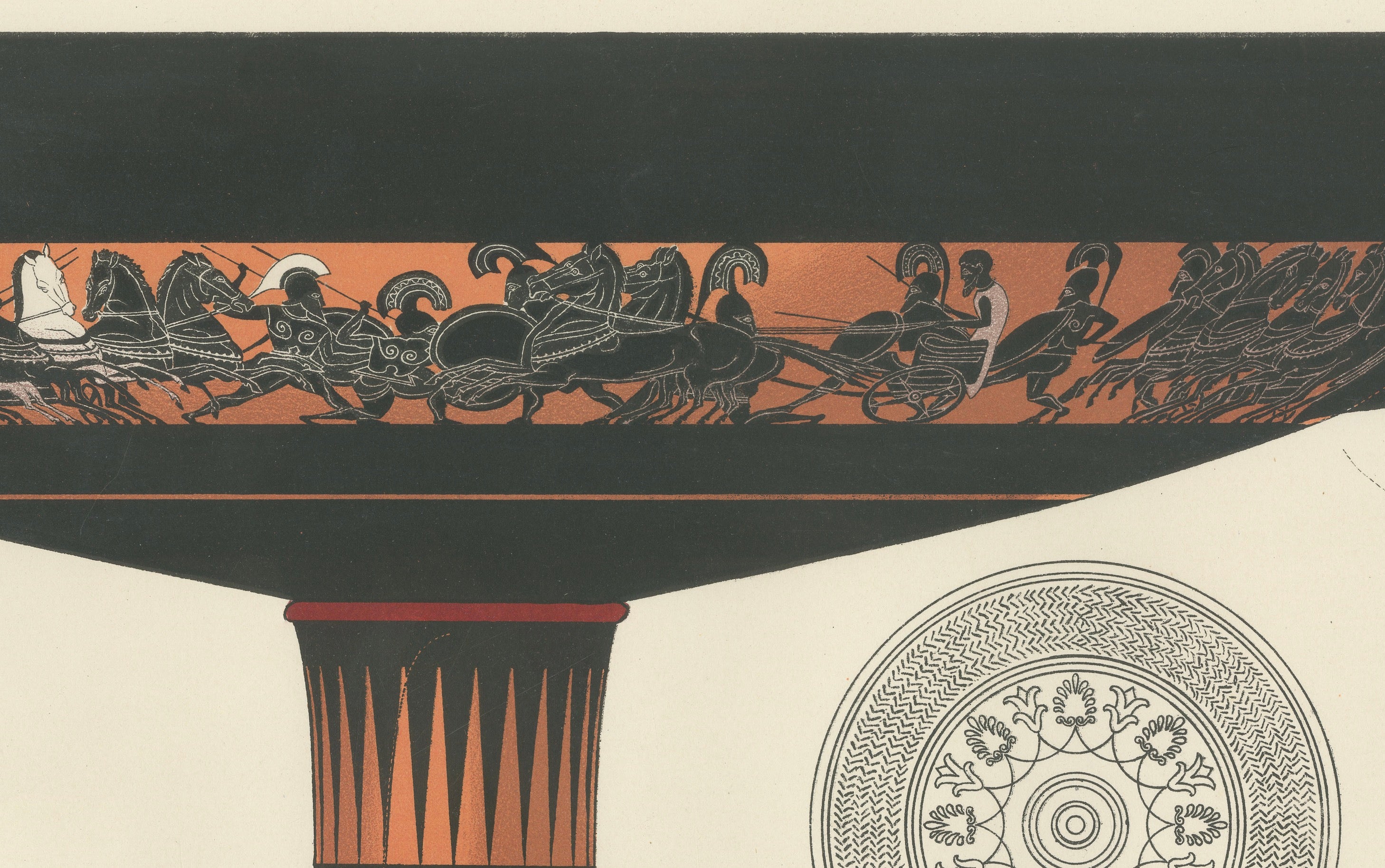 Antique Greek Kylix with Chariot & Warrior Procession Lithograph, 1883