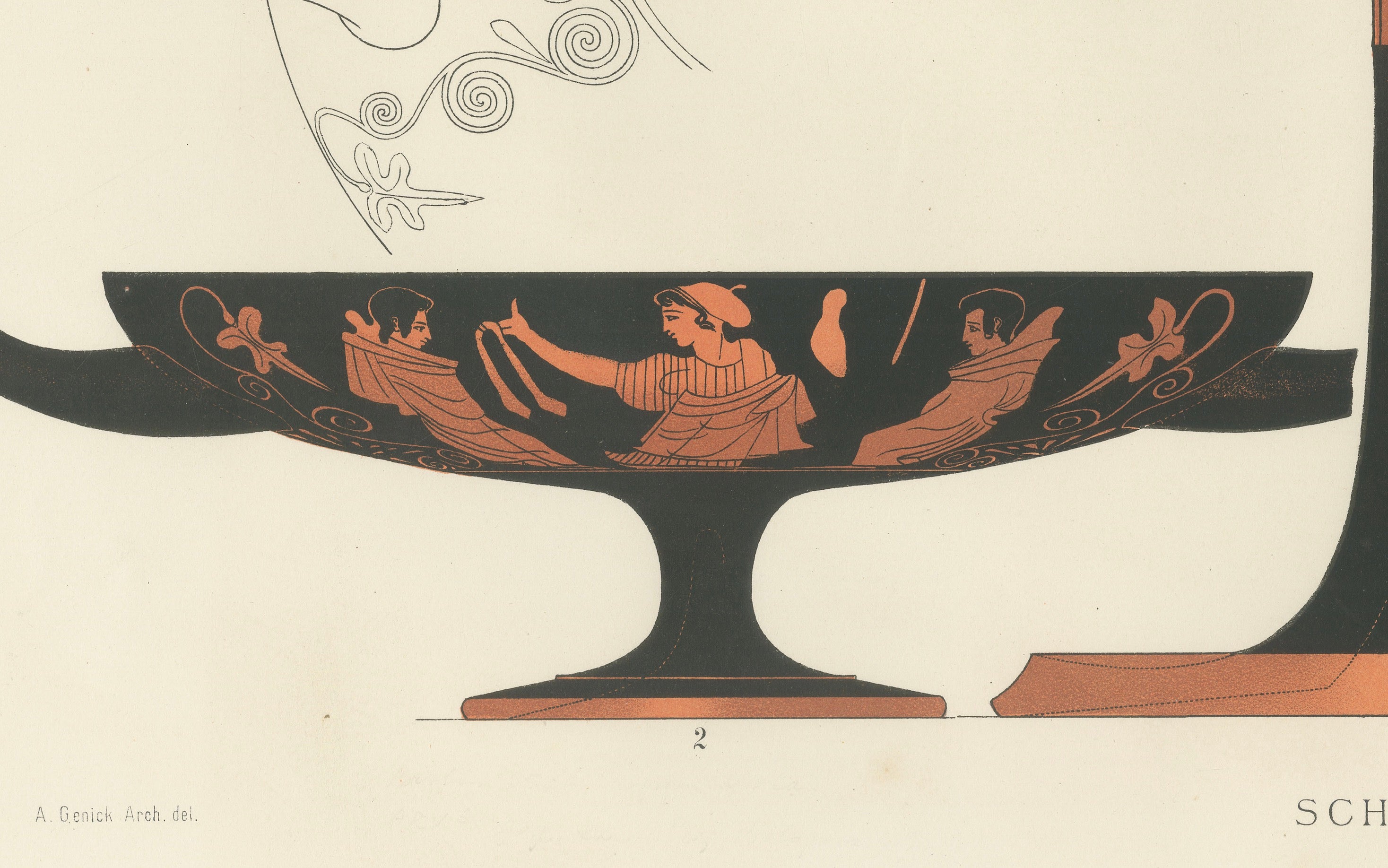 Antique Greek Kylix with Chariot & Warrior Procession Lithograph, 1883