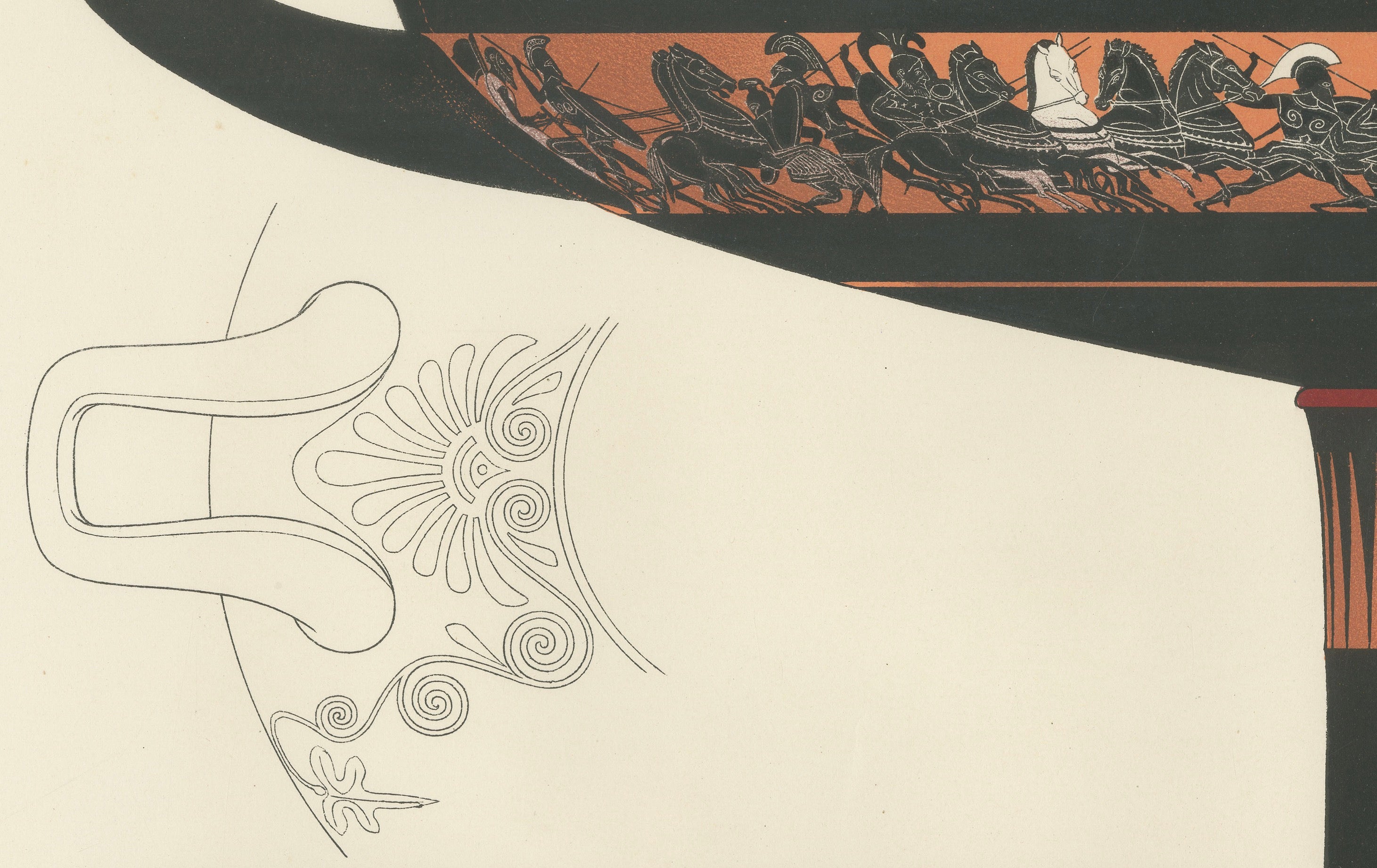 Antique Greek Kylix with Chariot & Warrior Procession Lithograph, 1883