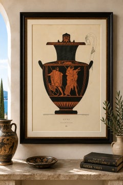 Antique Greek Hydria with Classical Warriors Color Lithograph, 1883
