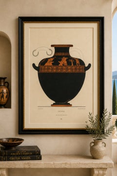 Antique Greek Hydria with Classical Warriors Color Lithograph, 1883