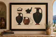 Antique Greek Hydriae & Pouring Vessels Color Lithograph, 1883