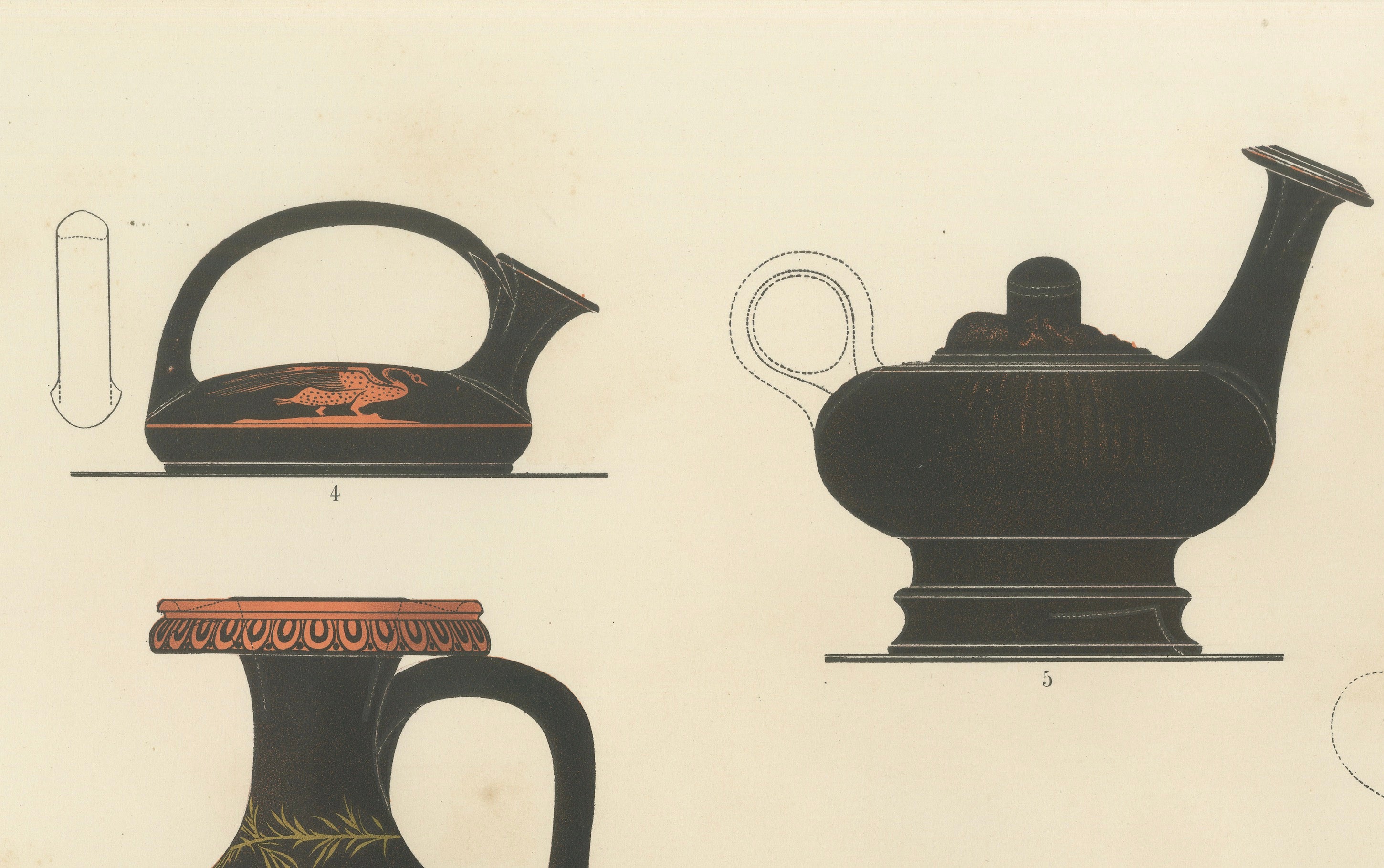 Antique Greek Hydriae & Pouring Vessels Color Lithograph, 1883