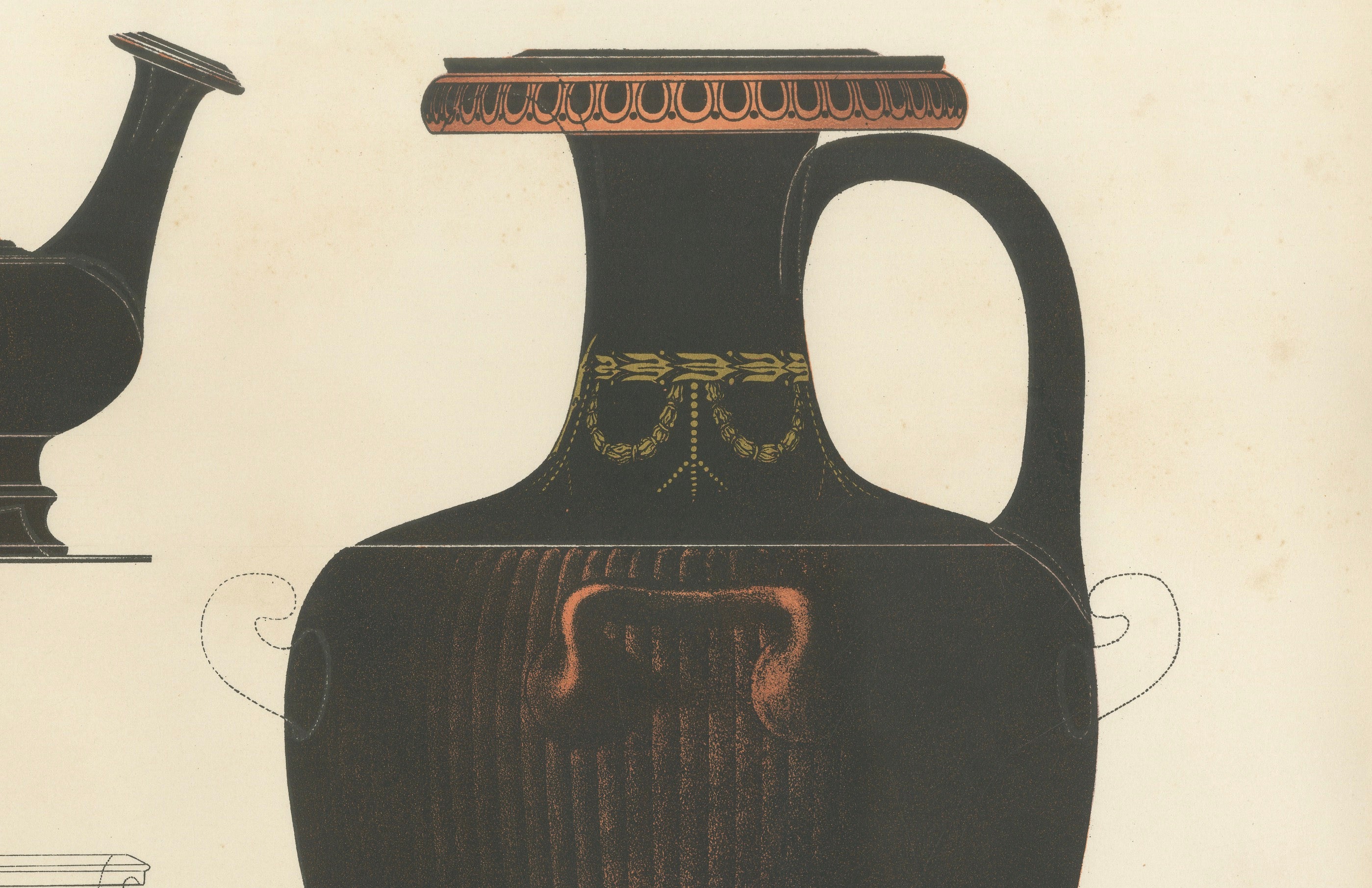 Antique Greek Hydriae & Pouring Vessels Color Lithograph, 1883