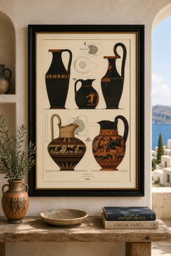 Antique Greek Jugs with Chariot & Animal Scenes Lithograph, 1883