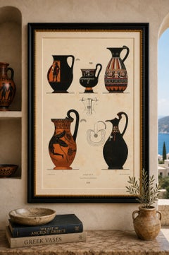 Antique Greek Jugs with Winged Figure Color Lithograph, 1883