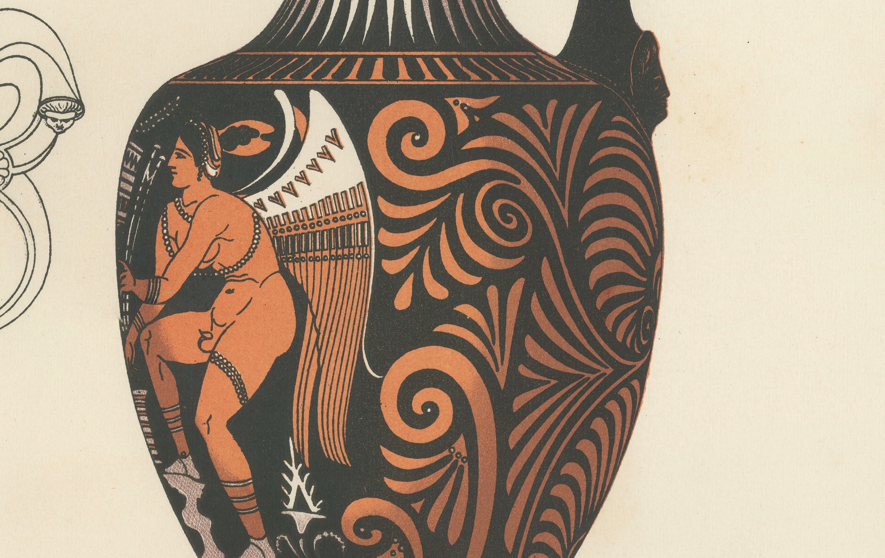 Antique Greek Jugs with Classical Figures Color Lithograph, 1883