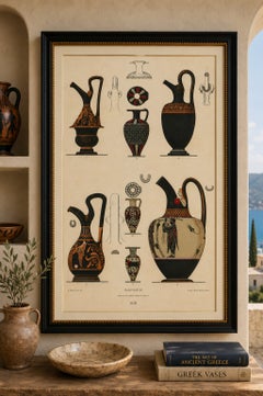 Antique Greek Jugs with Classical & Winged Figures Lithograph, 1883