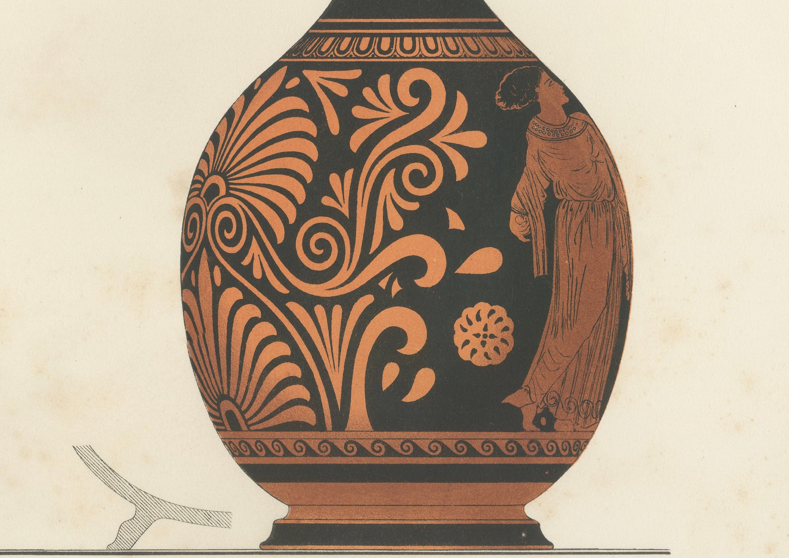 Antique Greek Bottles & Jugs with Classical Figures Lithograph, 1883
