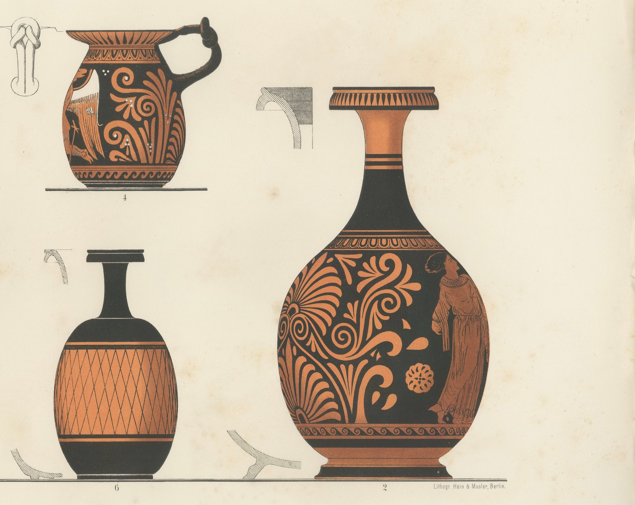 Antique Greek Bottles & Jugs with Classical Figures Lithograph, 1883