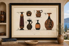 Antique Greek Bottles & Jugs with Classical Figures Lithograph, 1883