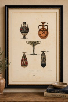 Antique Greek Bottles & Drinking Cup Color Lithograph, 1883