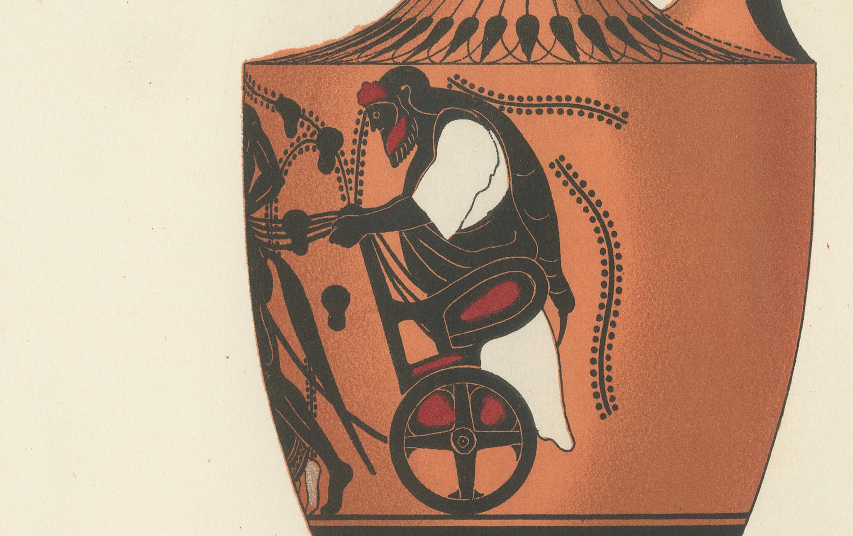 Antique Greek Lekythos with Classical Figures Color Lithograph, 1883