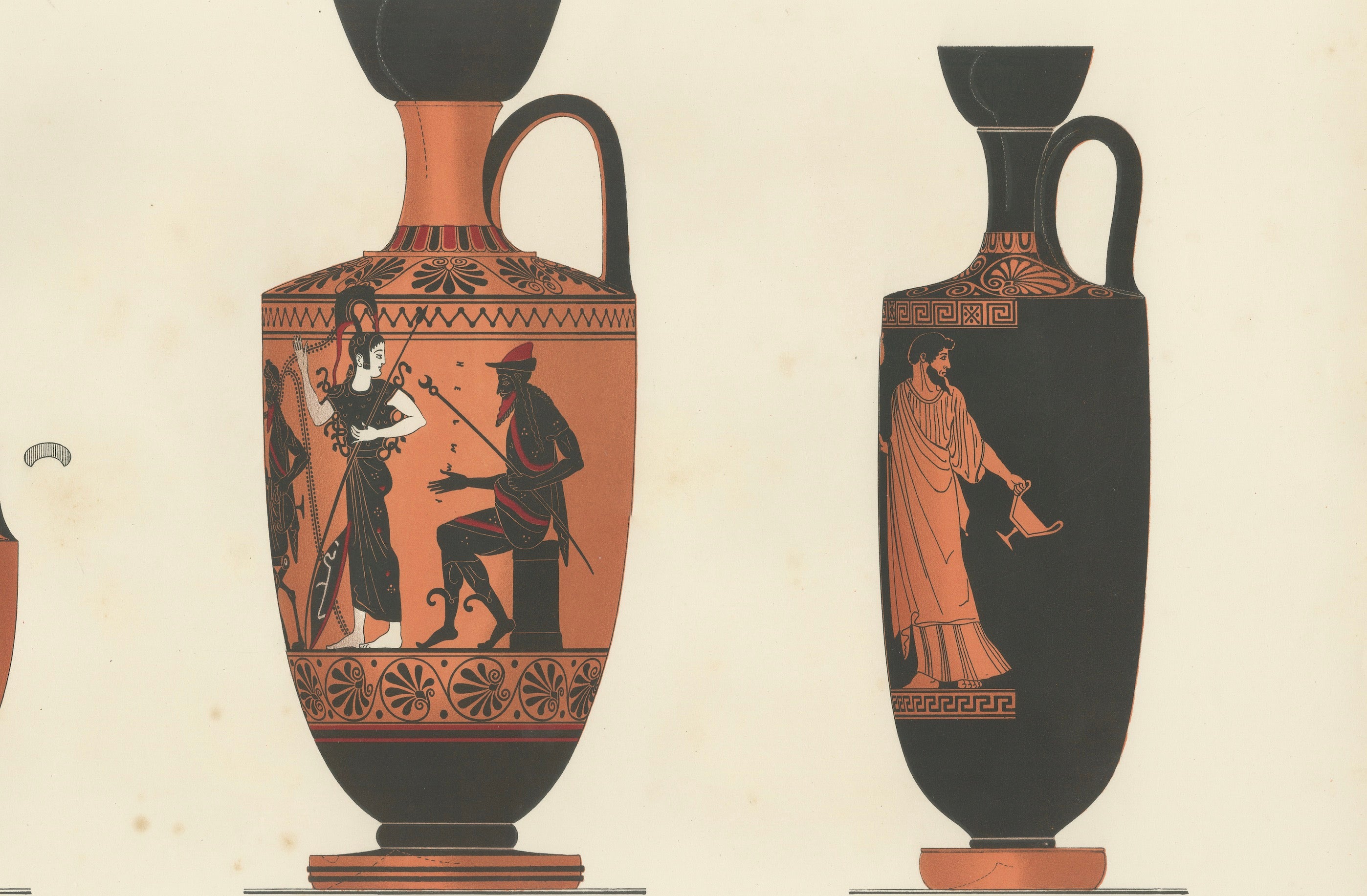 Antique Greek Lekythos with Classical Figures Color Lithograph, 1883