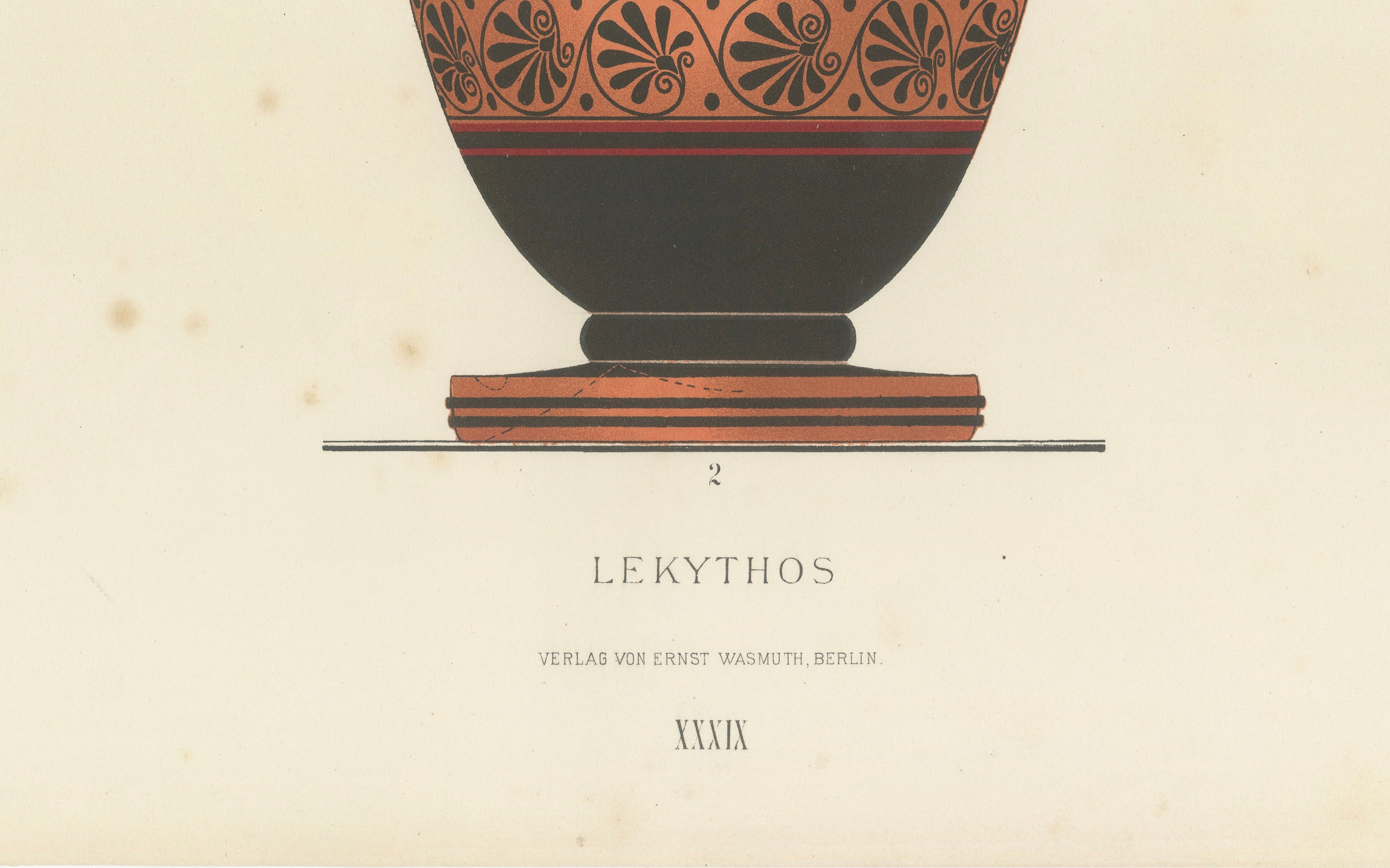 Antique Greek Lekythos with Classical Figures Color Lithograph, 1883