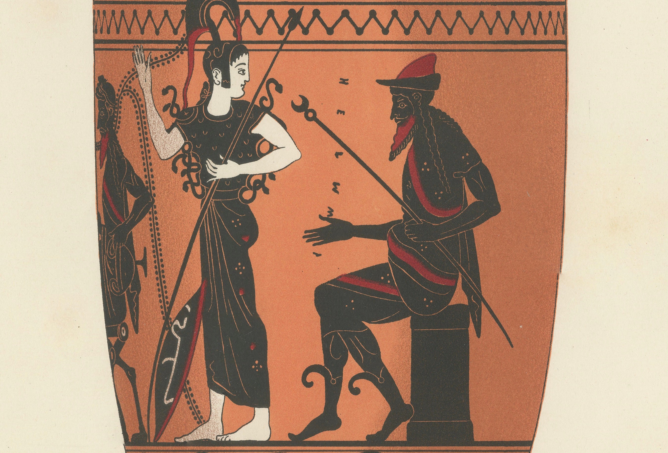 Antique Greek Lekythos with Classical Figures Color Lithograph, 1883
