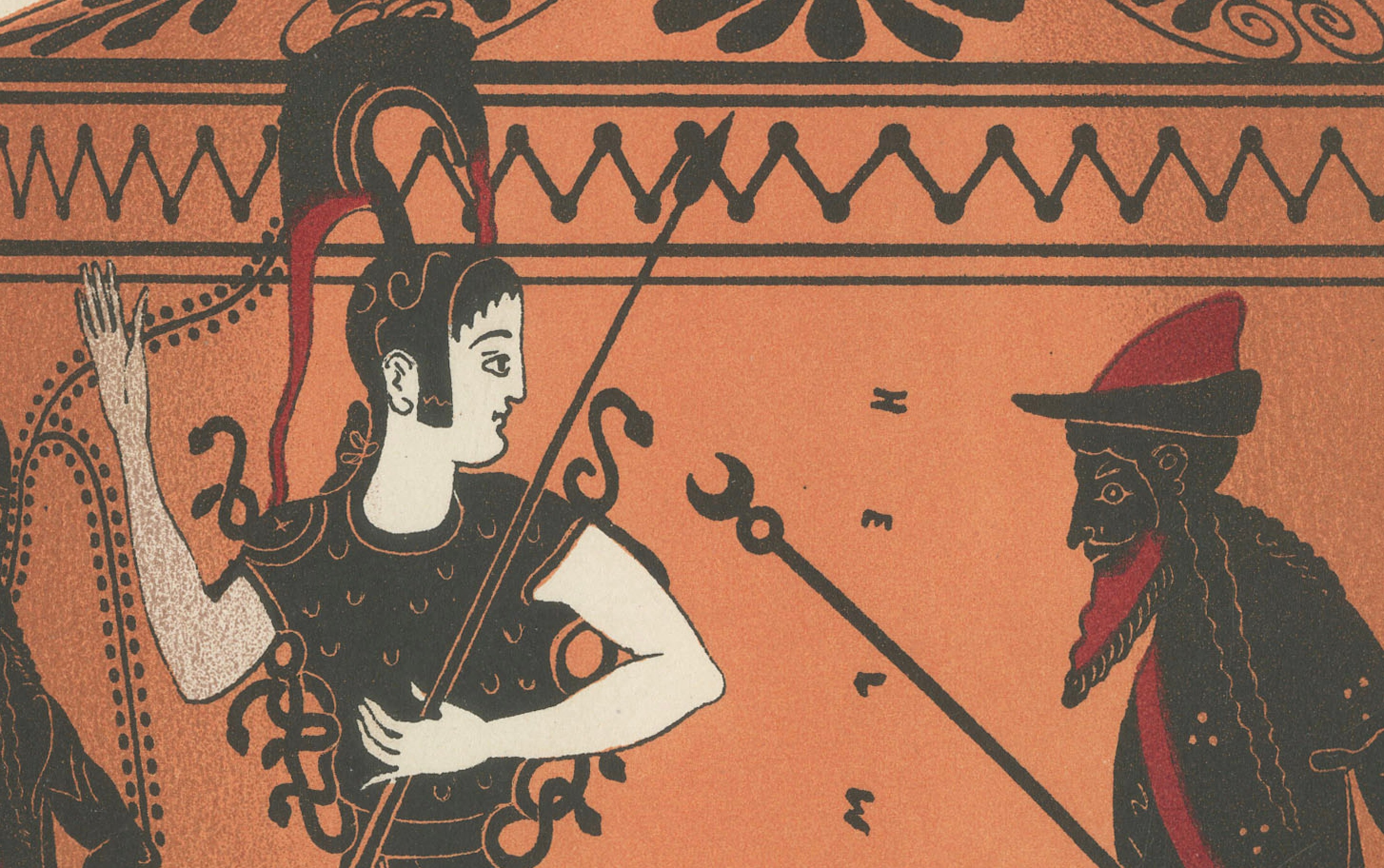 Antique Greek Lekythos with Classical Figures Color Lithograph, 1883